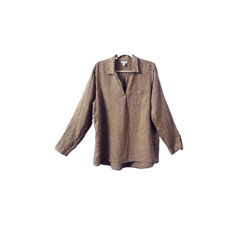 J Jill Love Linen Collared Popover Size L Pockets Roll Tab Tunic Minimalist Boho